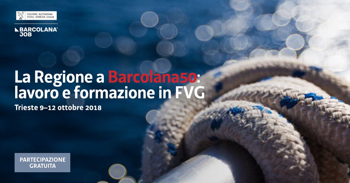 regioneFVGit's tweet photo. 📢BARCOLANA JOB: la #RegioneFVG alla 50° Barcolana con IL LAVORO E LA FORMAZIONE.

Dal 9 al 12 ottobre incontri e laboratori per studenti, lavoratori e cittadini con un focus sulle opportunità di lavoro e di studio in #FVG.

Dettagli > https://t.co/8Hvuh8qHWB https://t.co/bZ7JlvJMXZ