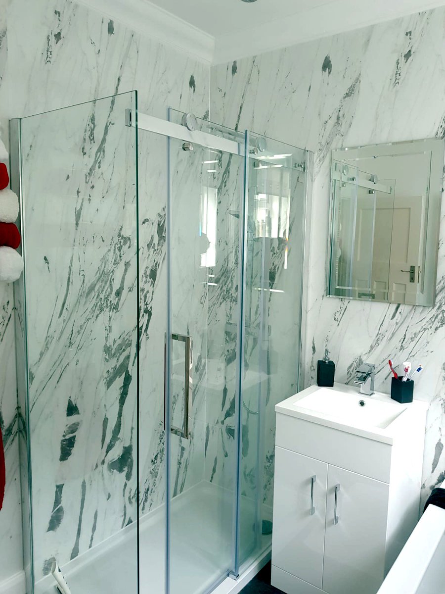 ApolloKitchens2's tweet photo. If there’s a room that deserves a little luxury, it’s the #bathroom, for this project we use #showerwall, 8mm #Frameless #Shower Door, Square Vanity Unit makes good space. The #Bath was fitted with panels made from Shower Wall &amp; Series 600 WC. #bathrooms #southend #design https://t.co/EWtJ1AtwLW