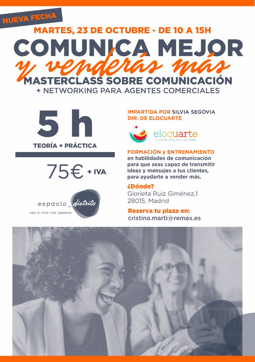 elocuarte's tweet photo. ¡Tenemos nueva fecha!
Formación Especial para Agentes Comerciales
https://t.co/nZxNUKmWu3
#espaciodistrito
#venavivirconnosotros https://t.co/1Q8JMYb0UZ
