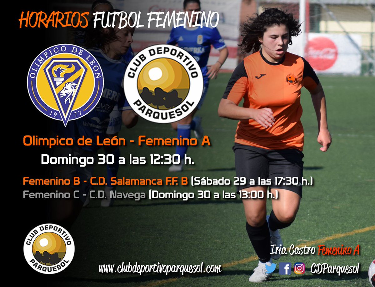CDParquesol's tweet photo. HORARIOS FEMENINO | 📋🍊⚽️ Horarios de los partidos de nuestros equipos de #FutbolFemenino de cara al próximo fin de semana. 🍊💪👏 #VamosParquesol #FielesAlNaranja #Iria https://t.co/coZddKEY7e
