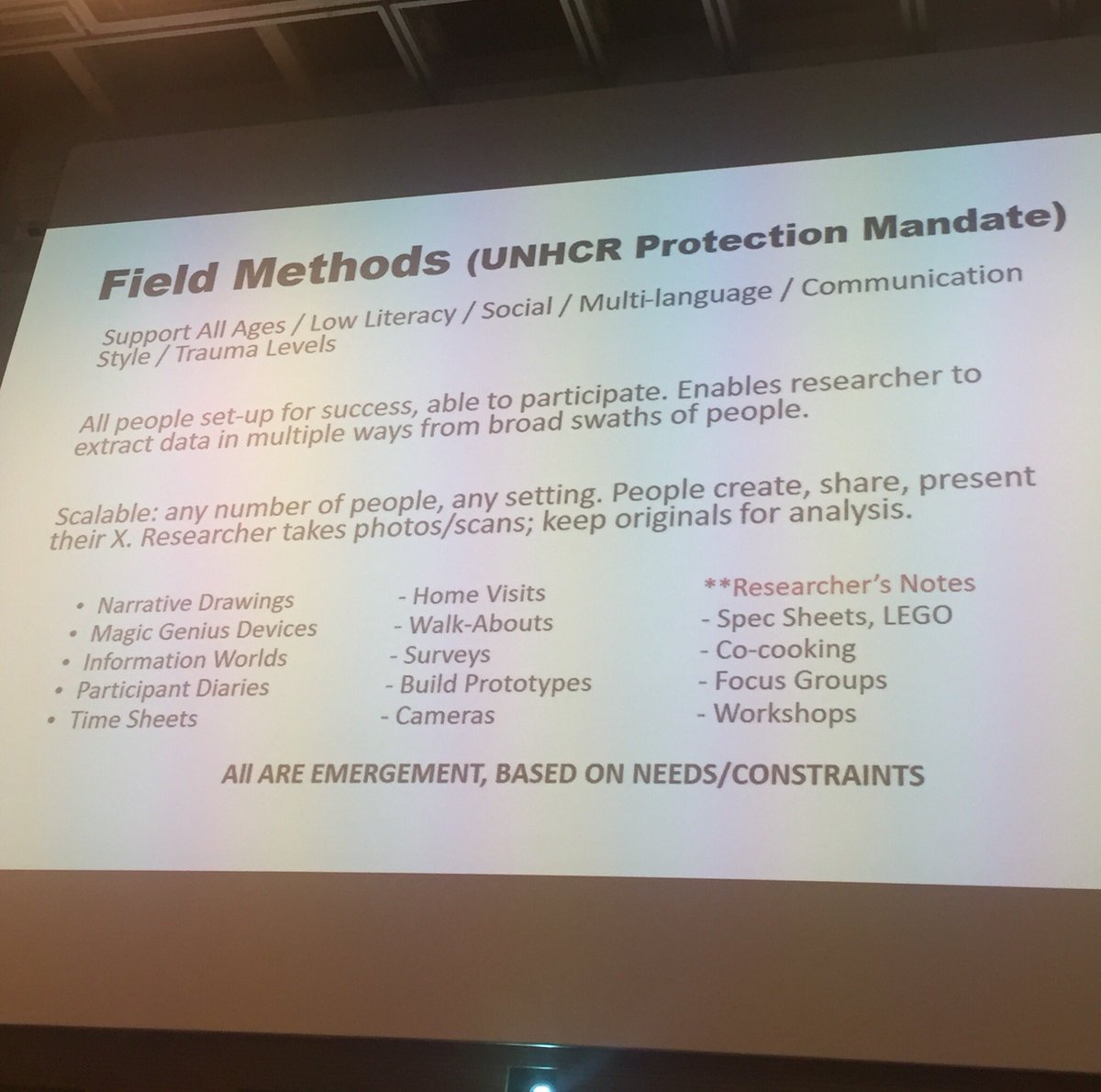 ECIL_2018's tweet photo. Methods of data collection in a refugee camp. ”People first, day second” says Karen Fisher. #ECIL2018 https://t.co/bOLWqyh06y