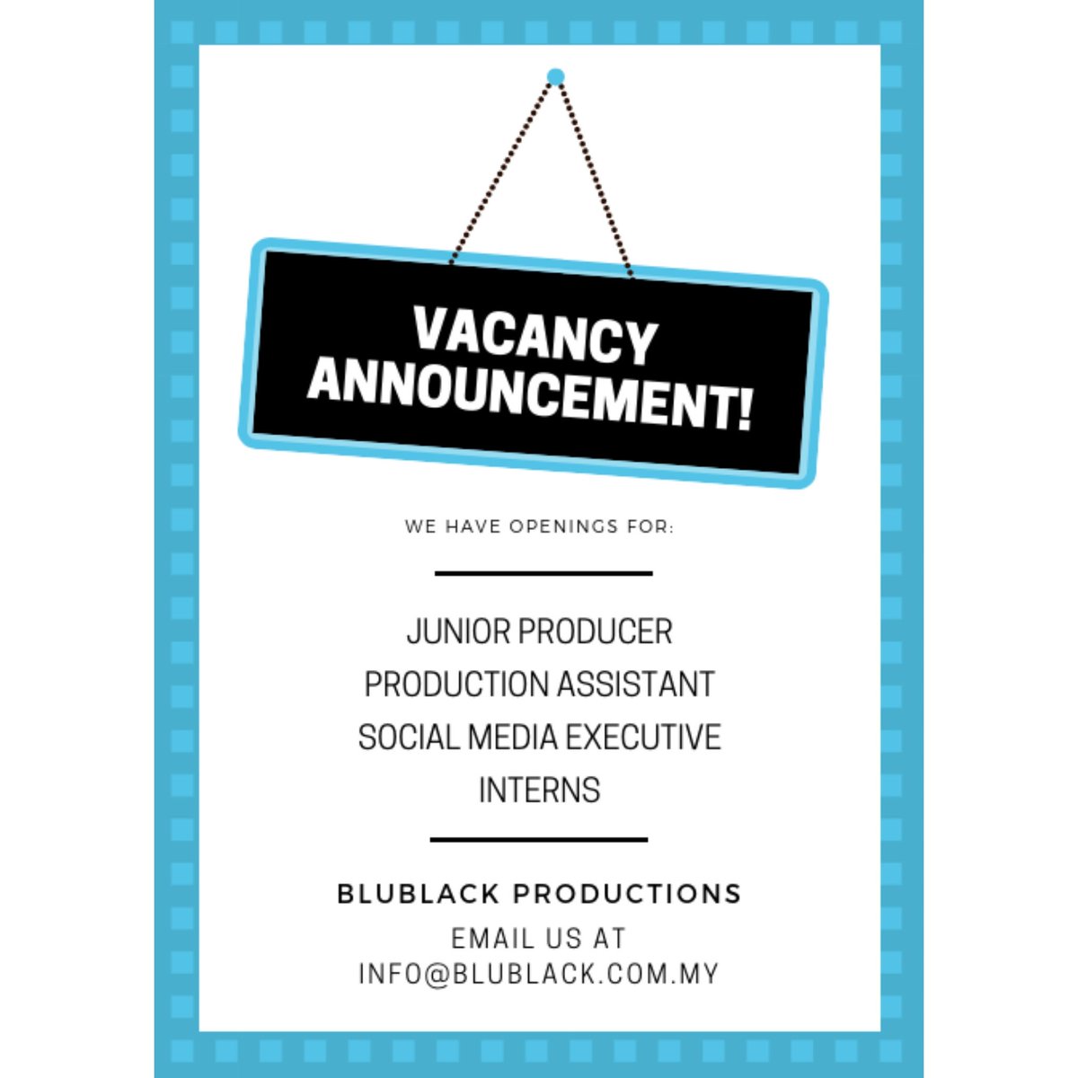 Blublack_Prod's tweet photo. We are hiring! 
Email us at info@blublack.com.my https://t.co/aYndFCsjWc