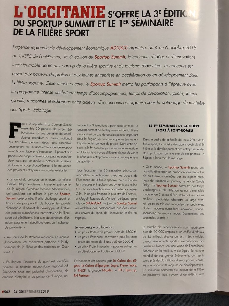 mel_gregtwit's tweet photo. Encouragements au @SportupSummit qui propose pour cette 3ème édition le 1er séminaire de la filière #sport ! Merci de nous faire découvrir des #pepites à travers votre concours d’innovations ! @Occitanie #sportstrategies https://t.co/bbSDyIYtYo