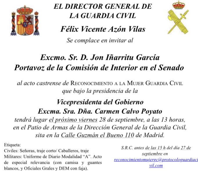 Muchas gracias por la invitación <a href="/guardiacivil/">Guardia Civil</a> <a href="/interiorgob/">Ministerio del Interior</a>, pero no podré acudir ya q casualmente estaré camino de #Catalunya para participar en varios actos en conmemoración del #1Octubre y d rechazo a la brutalidad policial q ejercisteis contra pacíficos ciudadanos. Saludos!