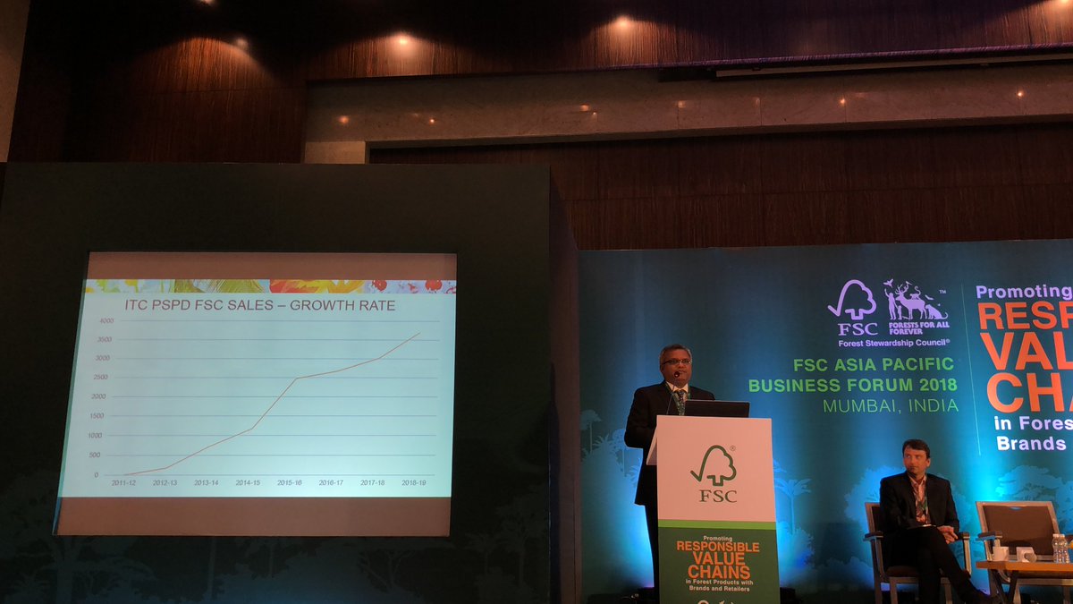 FSC_APAC's tweet photo. Apart from the staggering growth rate of #FSC sales of ITC Ltd. What’s more important is how #FSC certification has changed their suppliers’ livelihood, that small scale farmers are also being consulted and they feel involved in the society #FSCAPForum2018 https://t.co/G92exjP5HW