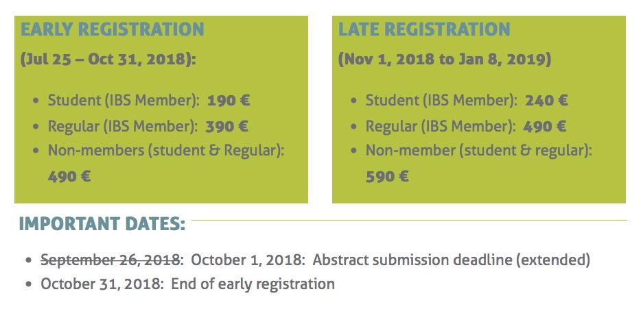 Ibs2019M's tweet photo. Hurry up, abstract deadline submission is today!...ups, lucky you, you have a bit more time till the next 1th of october! https://t.co/FfGPxXCYsA … and become a member first to take advantage of lower rates before the 31st of october! https://t.co/QEi3xWv1um … @Biogeography https://t.co/jpamHMk9Vx