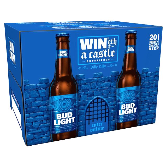 MylesTalbot's tweet photo. BUD LIGHT - WIN'eth a Castle experience! We just spotted a recent illustration created for BUD LIGHT packaging, to win a 7 day castle experience for you and your mates! The blue wall and castle gate was created for use on a series of BUD LIGHT promo material. https://t.co/KQ8XMe7E8B