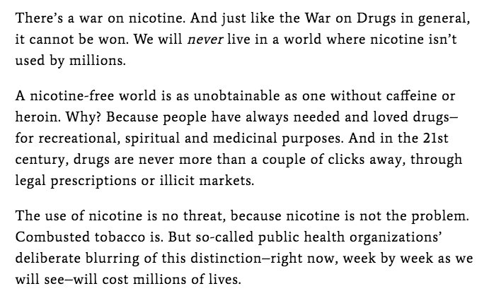 Clive_Bates's tweet photo. There is a war on nicotine, which cannot be won and should not be fought. Nicotine is no threat, combusted tobacco is. Deliberately blurring that distinction will cost millions of lives.

A fiery start to the new @Filtermag_org by always-on-it @aftariak 
https://t.co/okgEHEa2eq https://t.co/ScDqh69iuG