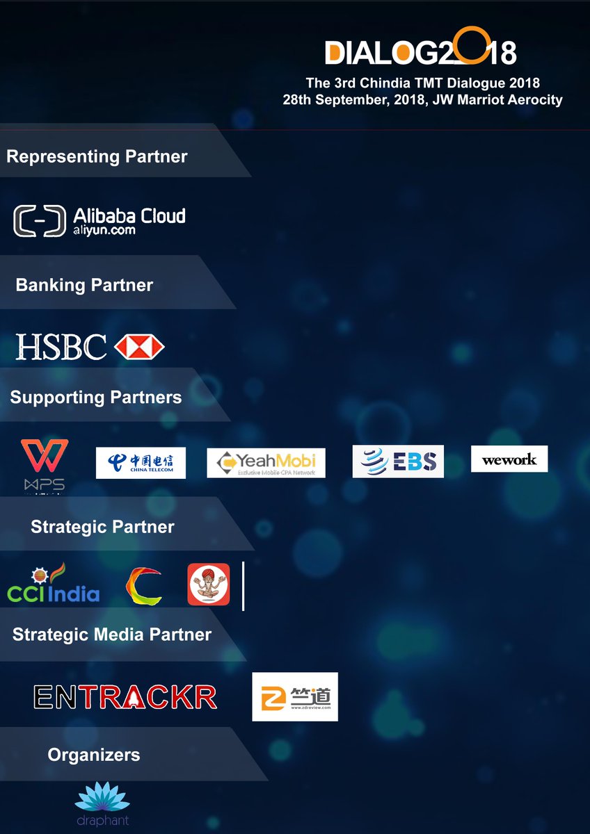 ZDreamventure's tweet photo. Shoutout to our Sponsors:
@HSBC @AlibabaCloud_jp @WPSofficejp @WeWork @ChinaTelecomUS @entrackr @YeahmobiInc Join us on 28th September,2018 at JW Marriott, Aerocity, Delhi.
➡️Apply Coupon code ENTRACKR to get 80% discount: https://t.co/kxMAKMKGpm
#chindia #ChinaIndia #Startups https://t.co/fSzd5MnloZ