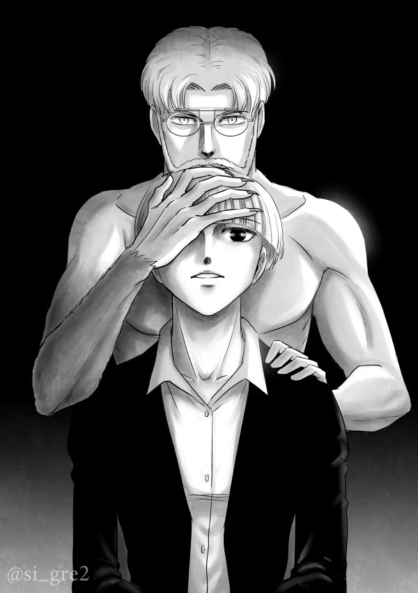 これは最近描いたジークとイェレナ この二人怖い怖い でも描いちゃう 手だけ獣化し シグレニのイラスト