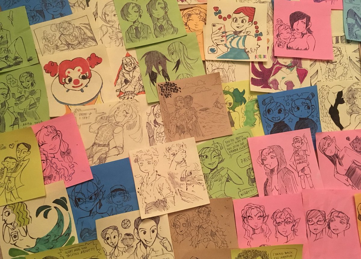 I draw on a lot of post-its at work and they have accumulated.... to a very extreme degree..... I'm tempted to scan them all but there are so many..... 