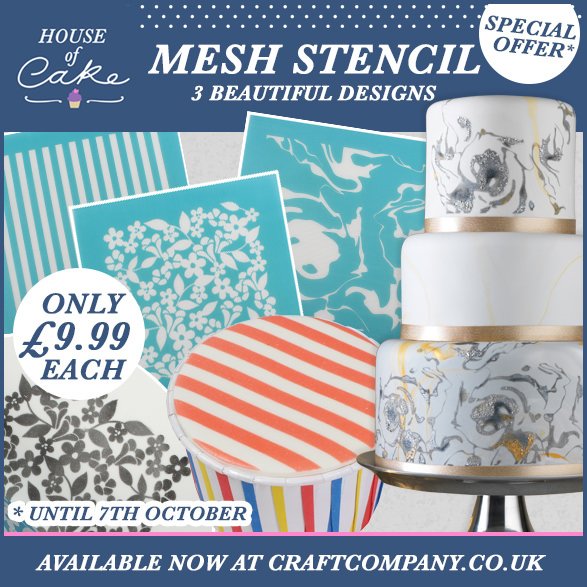 craftcompany's tweet photo. 💫 Special Offer 💫
Our mesh stencils by House of Cake are perfect for adding beautiful icing detail to your celebration cakes. Available in Watersplash, Vertical lines &amp; Floral designs and for a limited time only £9.99! 
https://t.co/LOCEPkSn3f
#Houseofcake #Stencil #Offer https://t.co/HJmSYfnmI0