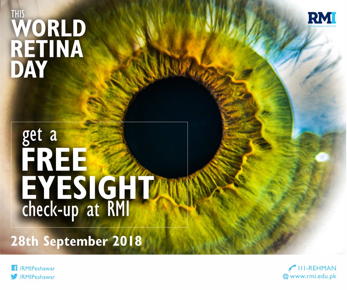 On account of World Retina Day, 28th of September, Ophthalmology Department will be offering free eyesight check-ups. Walk-In to get your eyesight tested for free. #WorldRetinaDay is observed to educate public on eye care, primarily retinal diseases and its treatment.