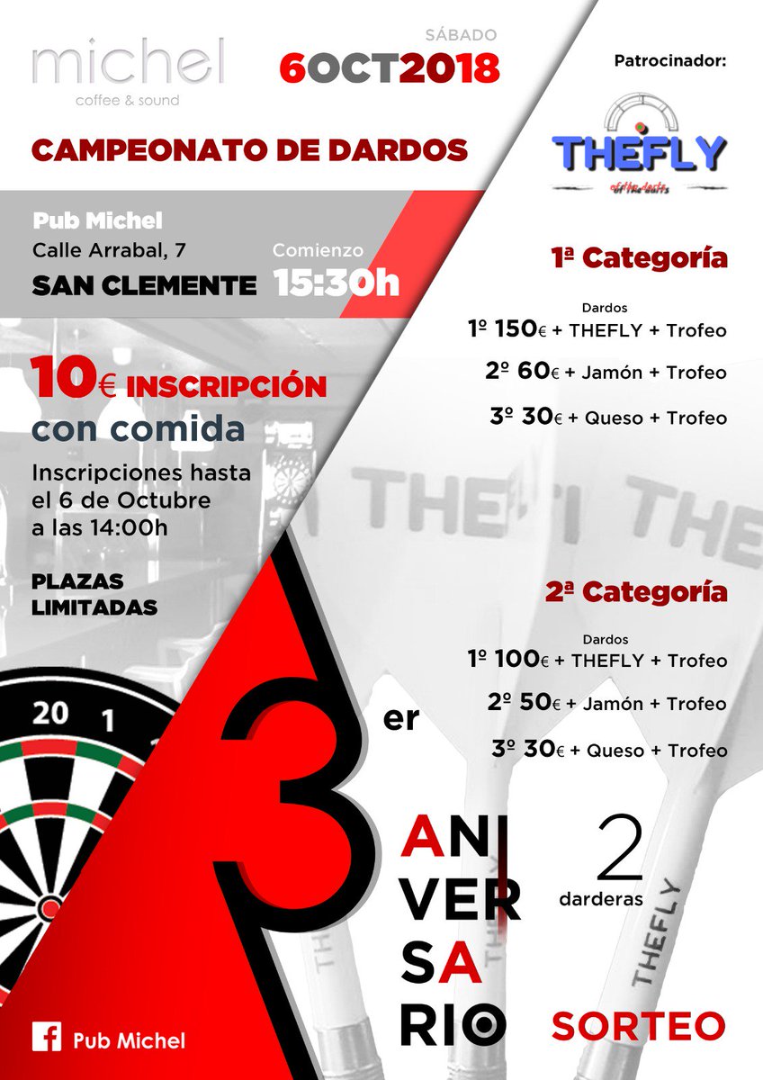 PubMichel's tweet photo. Ya tenemos aquí el Campeonato de Dardos del 3 Aniversario Púb Michel.  Hora de comienzo de juego 15:30h. Haremos una paella para comer y abriremos las puertas a la 13:00h. https://t.co/aGWtRt39k0