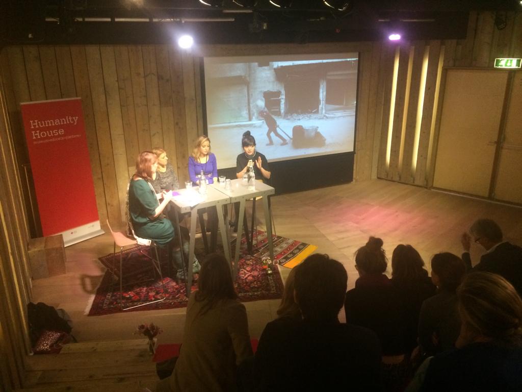 IWPRnederland's tweet photo. Fully packed and interesting discussion night @humanityhouse last night as part of the syrian women tour 2018! If you missed it, join us @DeBalie tomorrow night. https://t.co/augrz6Ks2i