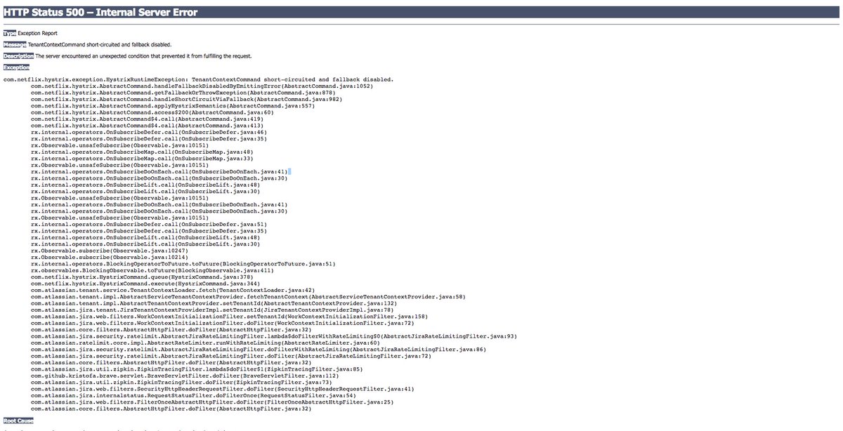 nimit95's tweet image. @Atlassian @Jira getting 500. With #stacktrace