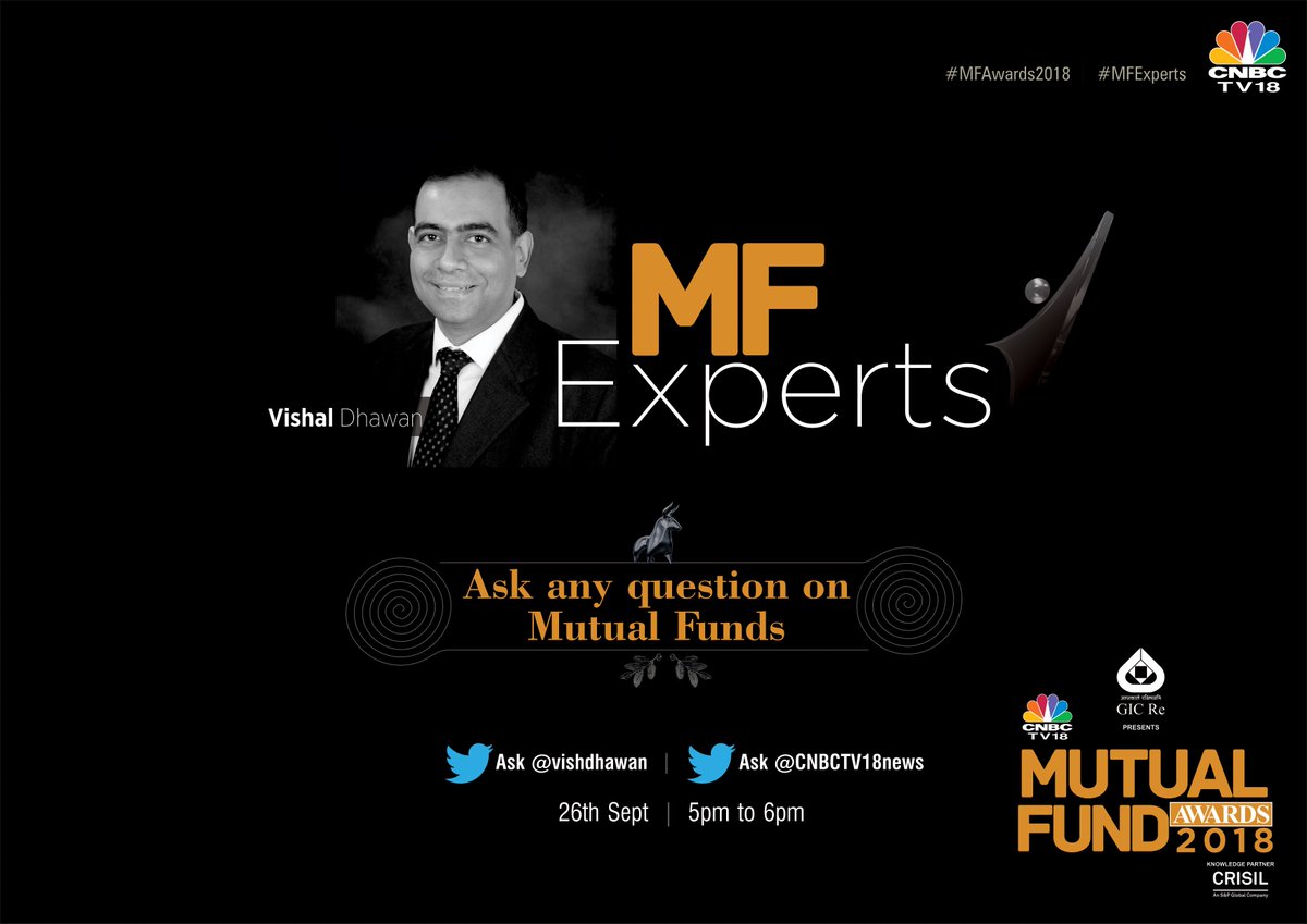 CNBCTV18News's tweet photo. 8 mutual fund experts, 60 minutes each, 1 platform! Want to invest in Mutual Funds but don't know how to go about it? Reply below with your queries & @vishdhawan will answer them #Live #MFExperts #MFAwards2018 https://t.co/ndobT7MEGr