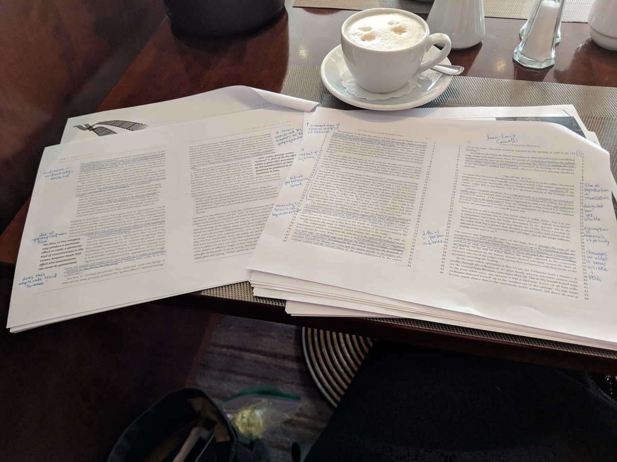 cecphd's tweet photo. In solidarity w/my #CO400 students, marking up my research articles as I get some writing done over breakfast. Cappuccino helpful but not required. #proflife #research #commnerd https://t.co/qw5shvu5YX