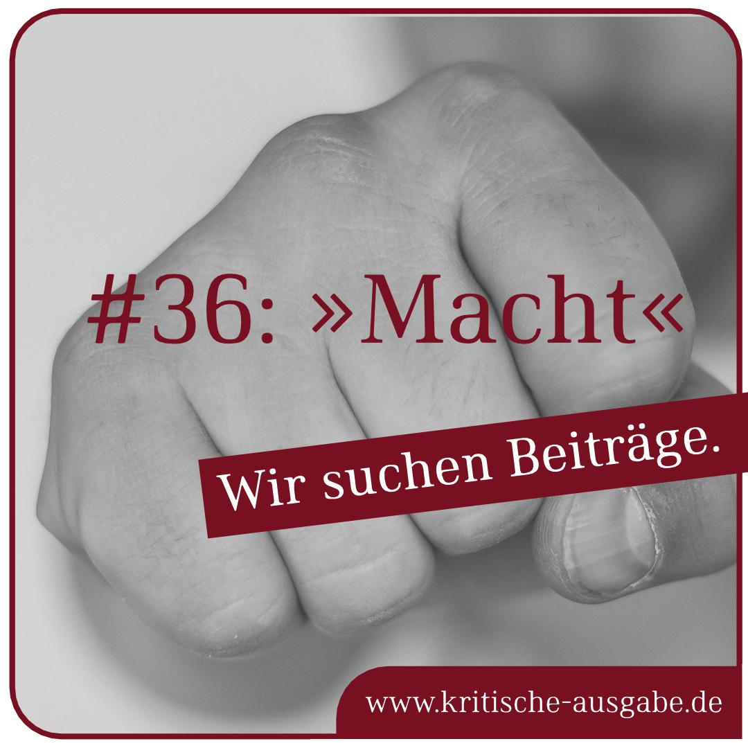 KA_Redaktion's tweet photo. Für unser Heft #36 suchen wir Beiträge, die sich dem Thema #Literatur und #Macht widmen. Alle Infos gibt es hier: https://t.co/J3SnV87wVw https://t.co/Fvo94xbJJz