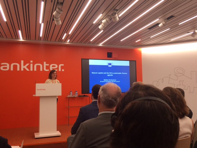 ecoacsa's tweet photo. Bettina Kretschemer (@EU_ENV), at Spain presentation of Finance Supplement to the #NatCapProtocol in @bankinter: «When we talk abt #greenfinace we clearly mean much more than climate. We also mean investments in #naturalcapital, improving &amp; enhancing biodiversity" #NatCapFactory https://t.co/X2IBO9kQNN