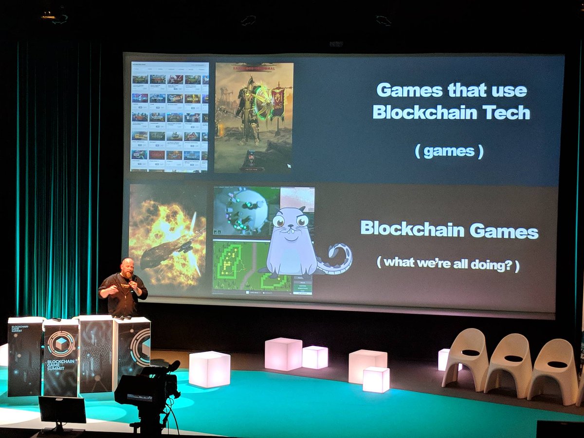 Athanateus's tweet photo. Gareth Jenkins@deckbound opens day 2 @Blockchain_Game by asking what is ownership in games; and by that what is a 'true' blockchain game

For most games players don't really own the items and made the case that approach Eve Online was ideal model Blockchain to deliver ownership https://t.co/IbnTRMexT6