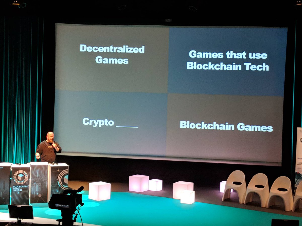 Athanateus's tweet photo. Gareth Jenkins@deckbound opens day 2 @Blockchain_Game by asking what is ownership in games; and by that what is a 'true' blockchain game

For most games players don't really own the items and made the case that approach Eve Online was ideal model Blockchain to deliver ownership https://t.co/IbnTRMexT6