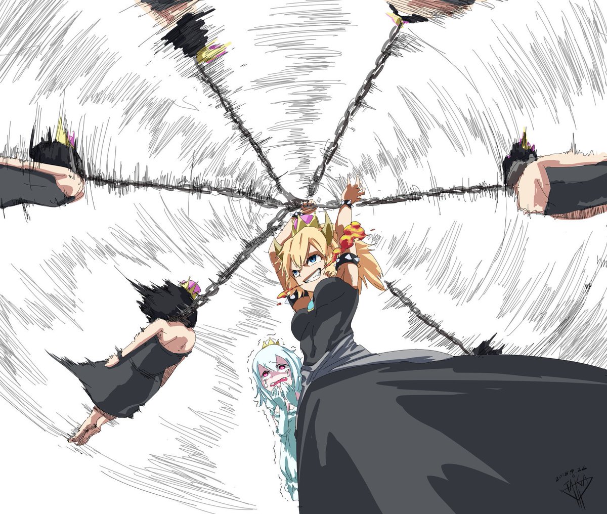 スーパーマリオRPGのクッパ姫に使われるワンワン姫を見てるキングテレサ姫描きました #クッパ姫 #Bowsette #Bowser #PrincessBowser #キングテレサ姫 #ワンワン姫