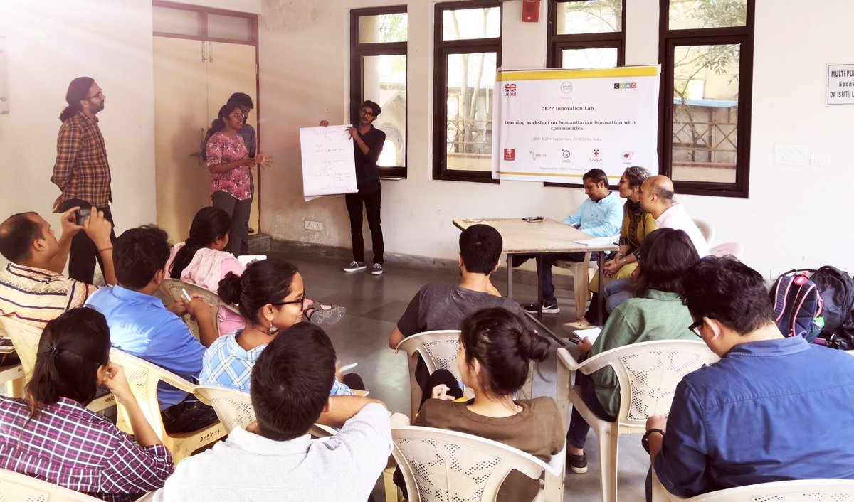 anshu_seeds's tweet photo. Dragons' Den! Innovation startups make their pitches on local ideas for disaster reduction to a nasty panel of judges! Part of learning course on innovations for disaster risk reduction. @SeedsIndia DCH @UNSWBuiltEnv @CREDUCL @ADRRN1 under @StartNetwork @UKaid #DEPPLab project https://t.co/skpr4m3hcU