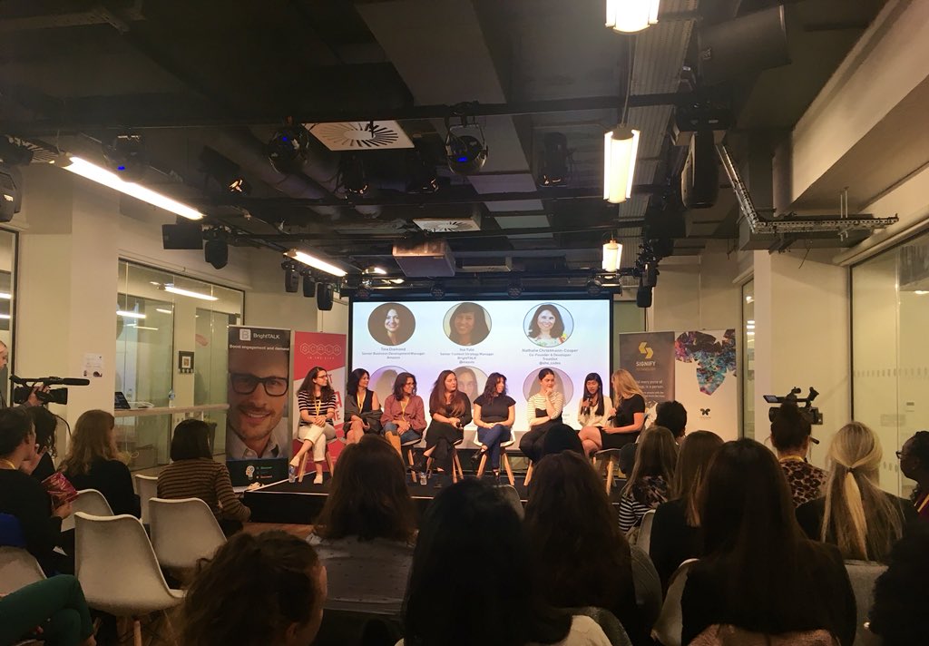 stratdesk's tweet photo. Powerful conversations yesterday @BrightTALK where ‘London Women in Tech’ shared their journeys. 💡#makingyourownpath https://t.co/kqAKKolZjS