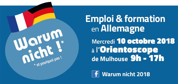 10/10/2018 Emploi et formation en Allemagne, Warum nicht ! Adultes et jeunes,  trouver un emploi, un stage ou un job d’été, un contrat d’apprentissage en Allemagne ? Evaluer votre niveau d’allemand ? Votre CV adapté ? etc… Des conseils, des ateliers à l'@orientoscope