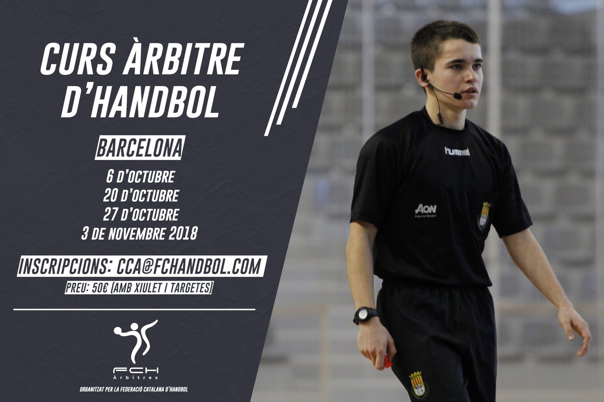 CURS D'ÀRBITRE D'HANDBOL A BARCELONA ❗️

📆 6, 20, 27 d'octubre i 3 de novembre 
📩 cca@fchandbol.com
👉 goo.gl/9WSrGb