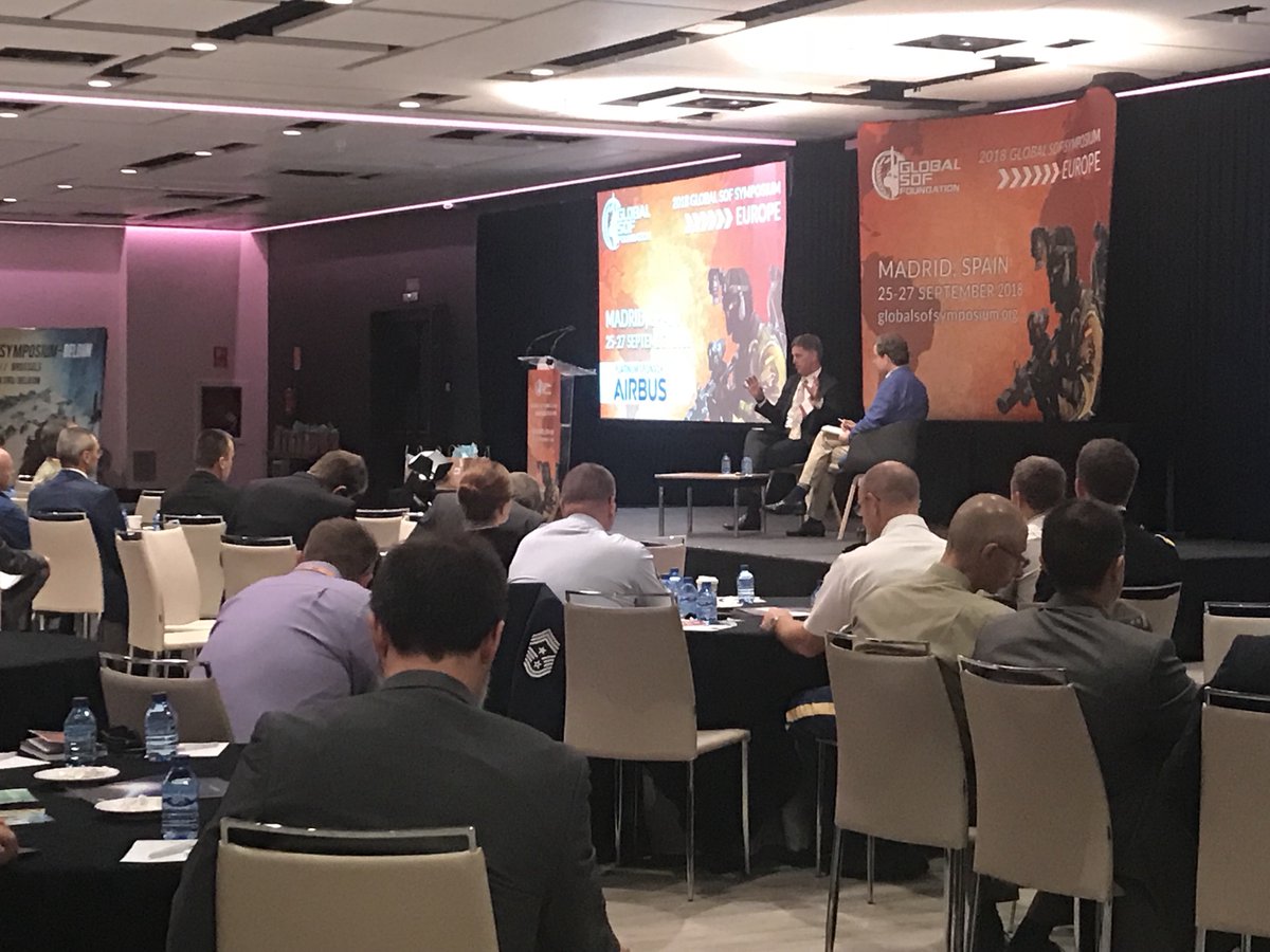 GlobalSOF's tweet photo. Peter Bergen and Garry Reid discuss current SOF threats and strategies across the globe. #SOFinSpain @peterbergencnn https://t.co/7pccjhZuKI