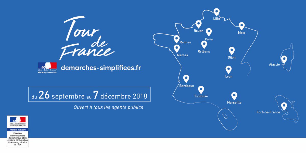#Dématérialisation : agents publics, nos équipes viennent à votre rencontre pour vous présenter demarches-simplifiees.fr ! En 1 journée, découvrez comment créer rapidement et gratuitement vos démarches en ligne.
Etapes et inscriptions 👉 demarches-simplifiees.fr/tour-de-france