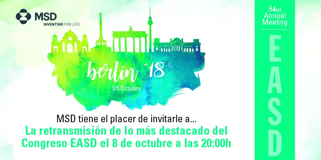msd_es's tweet image. #Diabetes El 1 de octubre comienza la edición número 54 del Congreso Anual #EASD2018 desde Berlín. Si no puede asistir, lo invitamos a unirse a la retransmisión de lo más destacado. Será el 8 de octubre a las 20:00. ¡Regístrese!  bddy.me/2N1IzvC
#T2DFirstThingsFirst