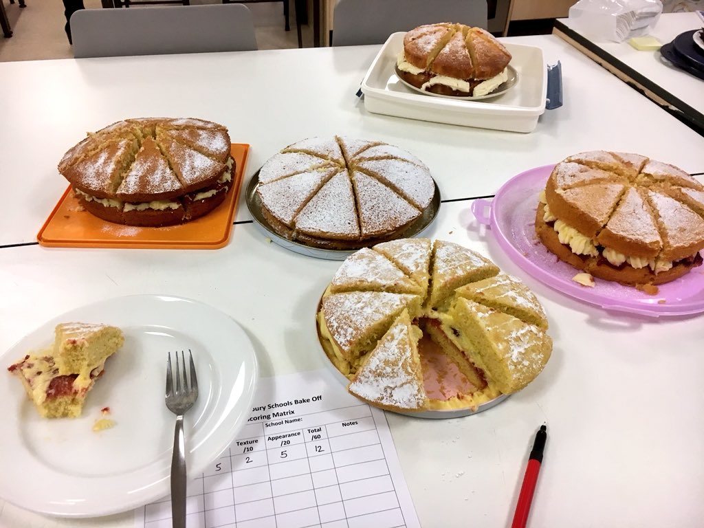TLPMrsL's tweet photo. Spent the morning channeling Mary Berry as guest judge in the Victoria Sponge round of the Bake Off competition.
I *may* have eaten too much and feel a little bit queasy now...
#bakeoff #judgingishard #toomuchcake https://t.co/fuvSIGQQj2