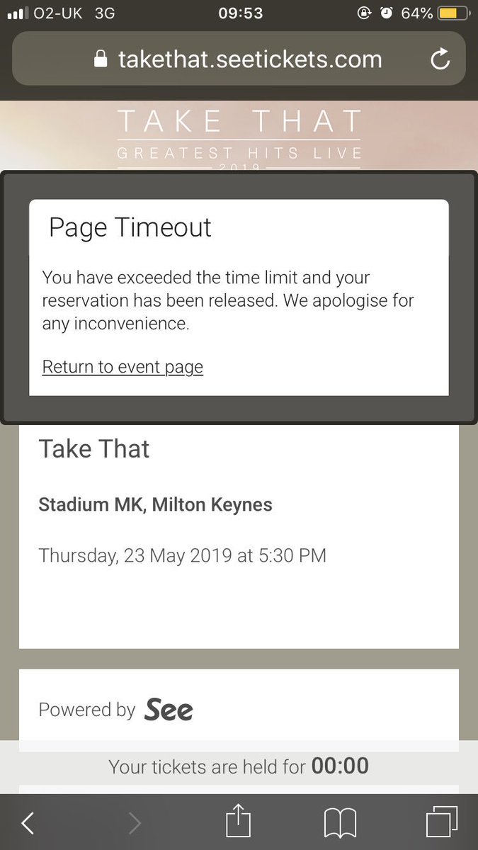 harrri's tweet photo. @seetickets absolute shambles! Had tickets in my basket, kept getting an error and then as soon as I got through and tried to pay it timed out! What can you do now to sort my tickets out?! https://t.co/J0JnweICrT