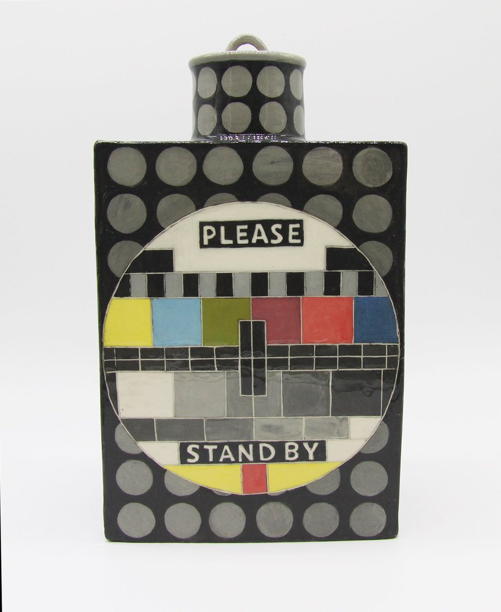 studioslipware's tweet image. So here is the one making all the noise at the moment, The #Testcard Tea Caddy came out of the kiln! 24.5 cm tall. #slipware #kittyshepherd