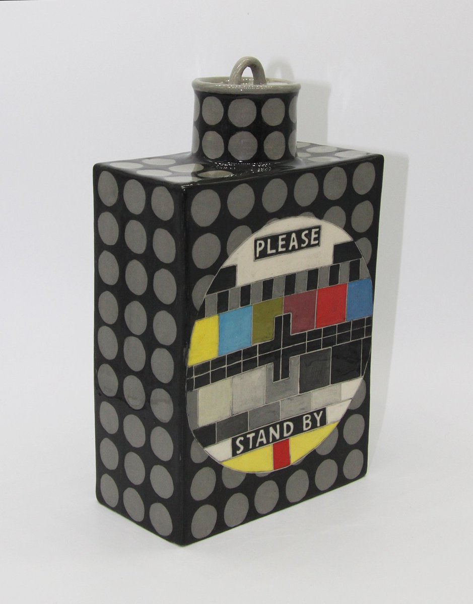 studioslipware's tweet image. So here is the one making all the noise at the moment, The #Testcard Tea Caddy came out of the kiln! 24.5 cm tall. #slipware #kittyshepherd