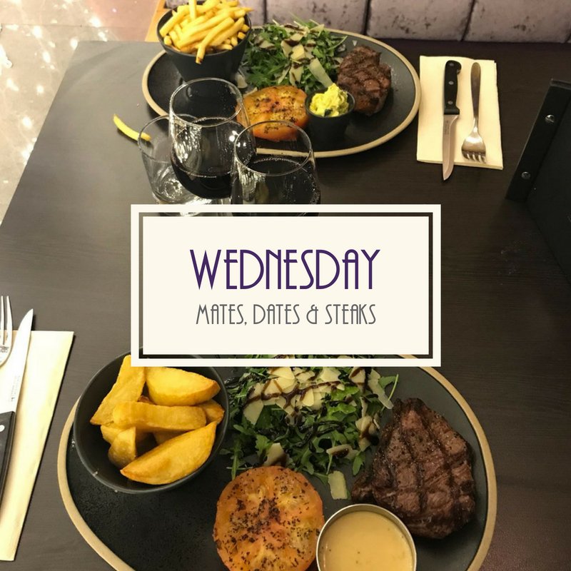 #Mates #Dates #Steaks

How do they sound? 👆

Amazing, yes?! This offer is for you!

2 rump steaks, 2 sides &amp; a bottle of house wine - only £35 every Wednesday! 😮