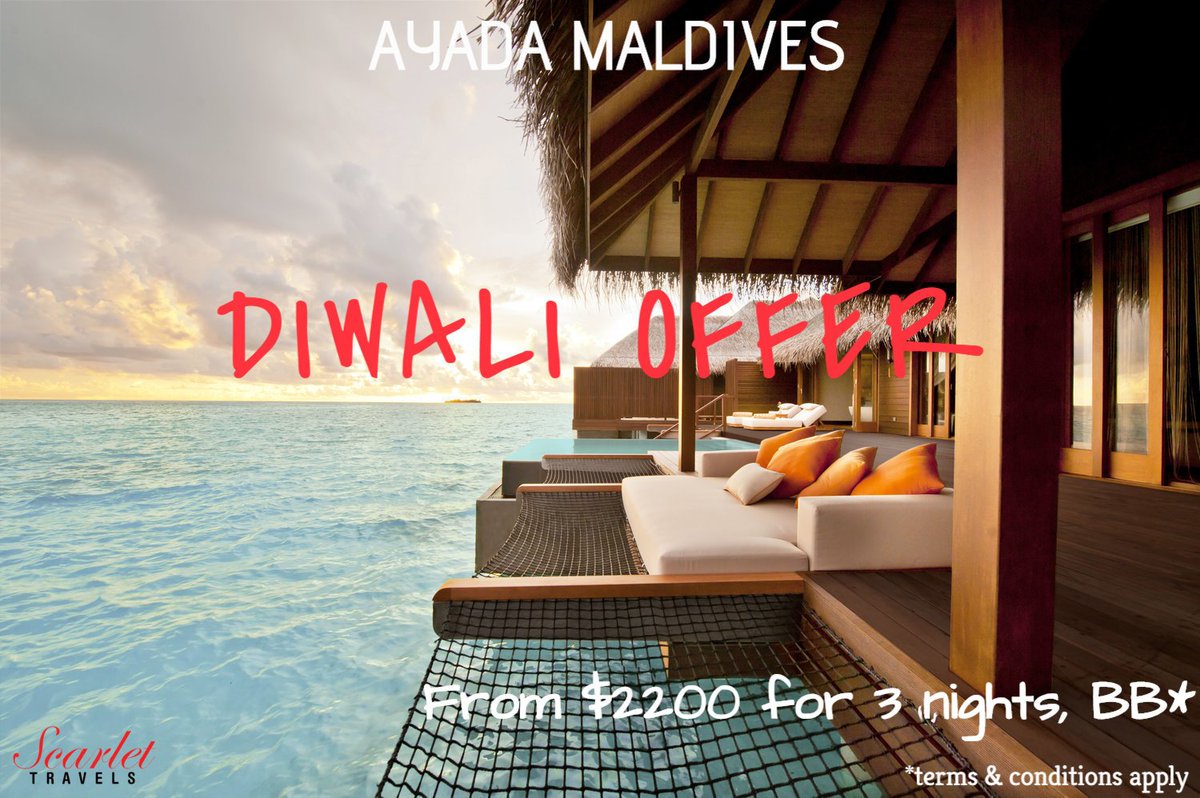 ScarletMaldives's tweet photo. Validity period:
Booking dates from 20 September - 30 November 2018
Travel dates from 8 October to 30 November
Valid for Indian &amp; Asia markets only ( excluding Korea, Japan &amp; China)
For more info and booking, contact:
+9603317476
info@scarletmaldives.com #Diwali #Maldives #Travel https://t.co/tmCltzGa7d