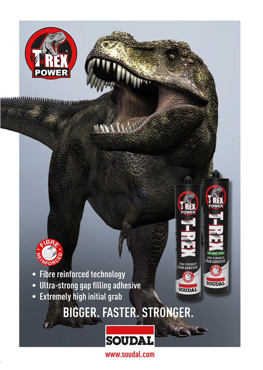 T-Rex is an ULTRA strong gap filling adhesive with extremely high initial grab, using our unique fiber reinforced technology which improves strength &amp; filling properties. Available solvented or solvent free.