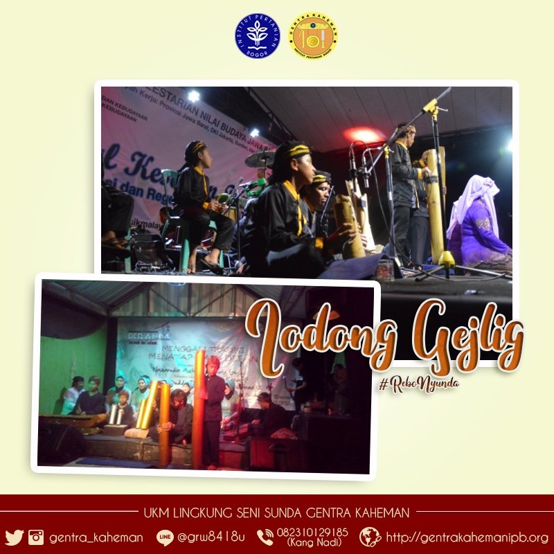 [REBO NYUNDA : LODONG GEJLIG]

Kasenian Gejlig Lodong  mangrupakeun salah sawios kasenian tradisional ti JawaBarat. Kasenian ieu asalna ti Dusun Sukatani , Desa Mandalagiri, Singaparna, Tasikmalaya. 

Baca selengkapnya di gentrakahemanipb.org/2018/berita/re…]