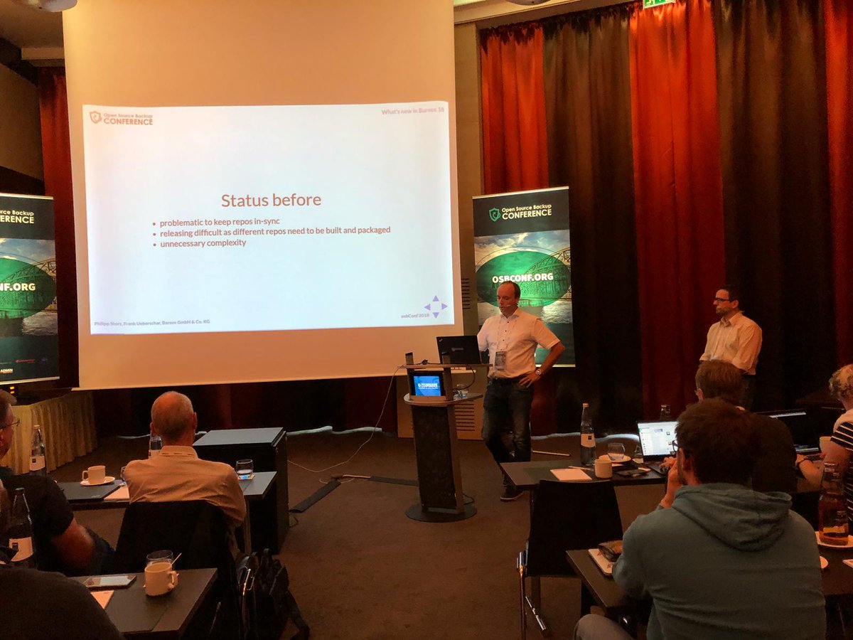 All new Major release updates in Bareos 18 are now presented by Philipp Storz and Frank Ueberschar <a href="/bareos_backup/">Bareos Backup @bareos@social.cologne</a>. #bareos #osbconf