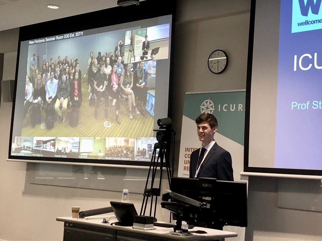 Ben Hayday, Student Director at the Univeristy of Warwick, introduced the #ICUR18 keynote speaker, Professor Stephen Caddick. The session was attended by hundreds of students from seven universities around the world. #InnovationForImpact