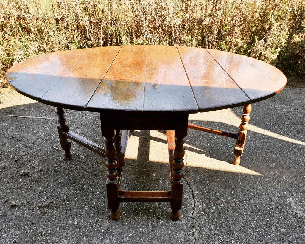 HoltAntiquesLtd's tweet photo. Straight into the workshop for some sensitive restoration. A good country made #17thCentury English antique walnut, oak &amp; elm #gateleg table https://t.co/4S9gWx5edd