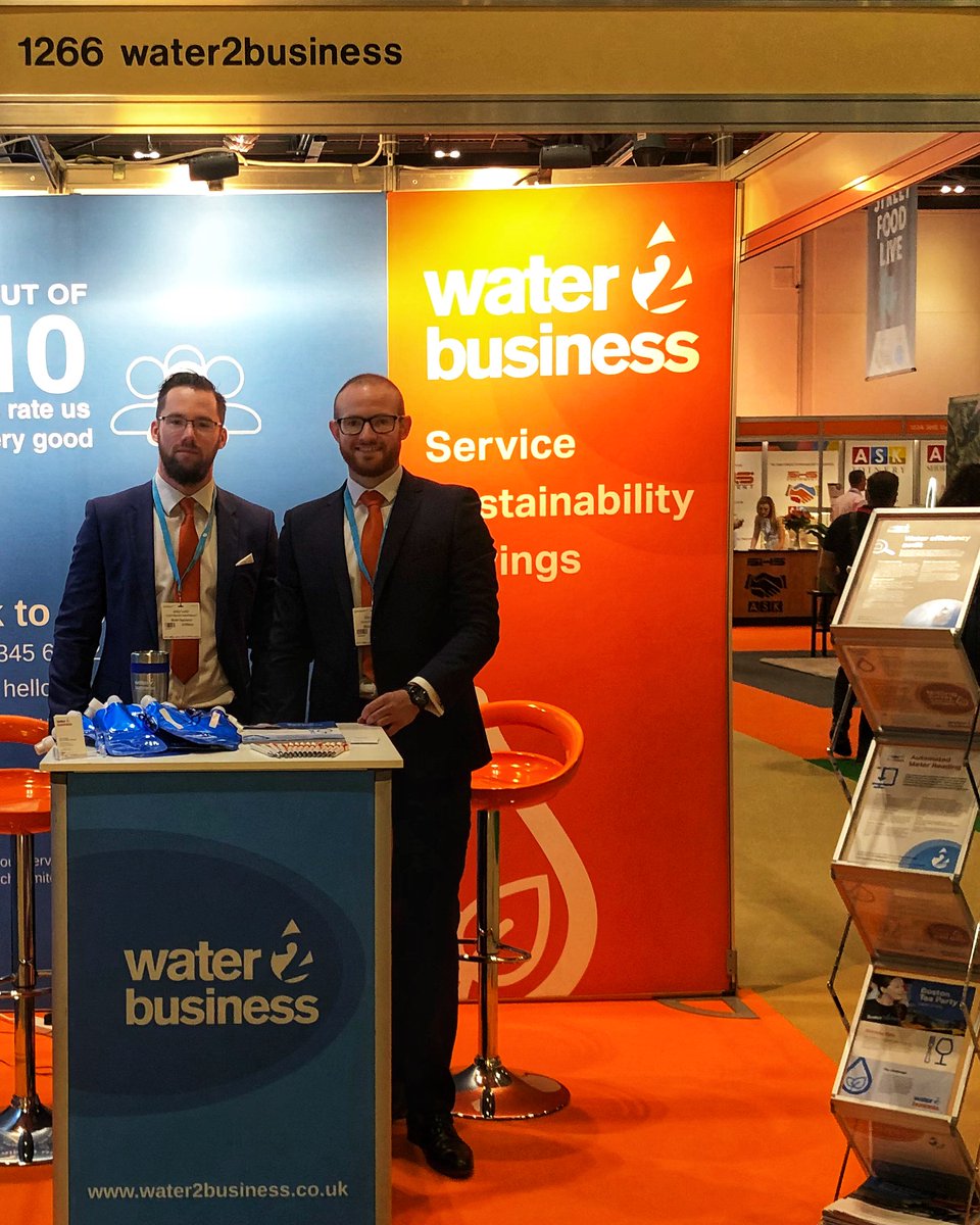 water2business's tweet photo. It's day two at the @CoffeeShopExpo and Chris and Andy are ready on stand 1266 for your questions! Why not challenge them on how to make your savings across your business and pick up a few freebies at the same time! #HungryForGrowth https://t.co/uMWCHpOttz