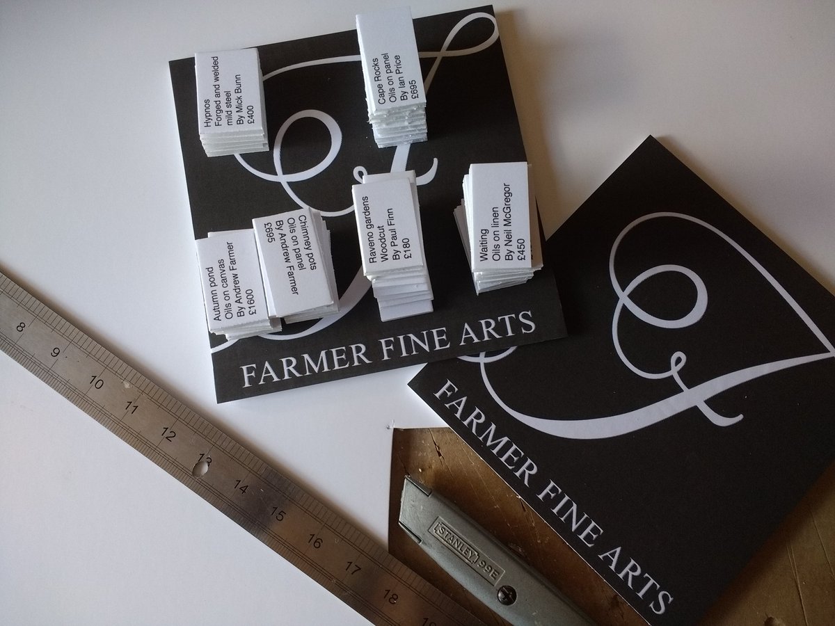 ArtsFarmer's tweet photo. Final preparations for this year's @CambArtFair , labels labels and more labels.... I always find this exercise strangely relaxing! Really looking forward to curating my stand B3, stop by and connect with us. #mrorganised #cambridgeartfair #artcollector #artexhibition https://t.co/dhSaLOseub