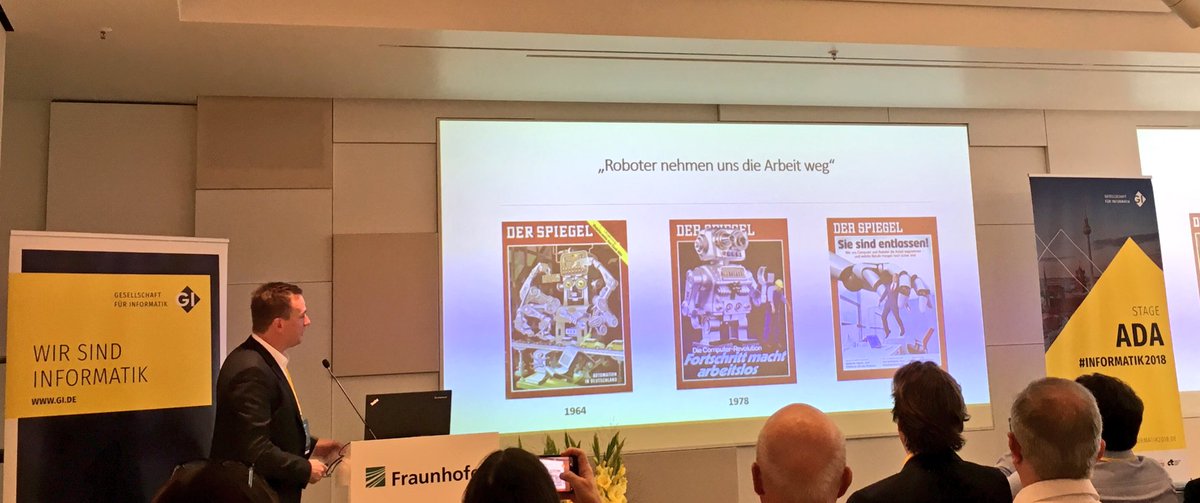 KaliszKarol's tweet photo. what a day, started with breakfast in #sapdataspace and @IoT_Accelerator continuing on future of the work and digitalization at #INFORMATIK2018 #Berlin - first message - do not worry, #digitalization is not removing jobs, the worries are already old. https://t.co/xcsXbly1f3