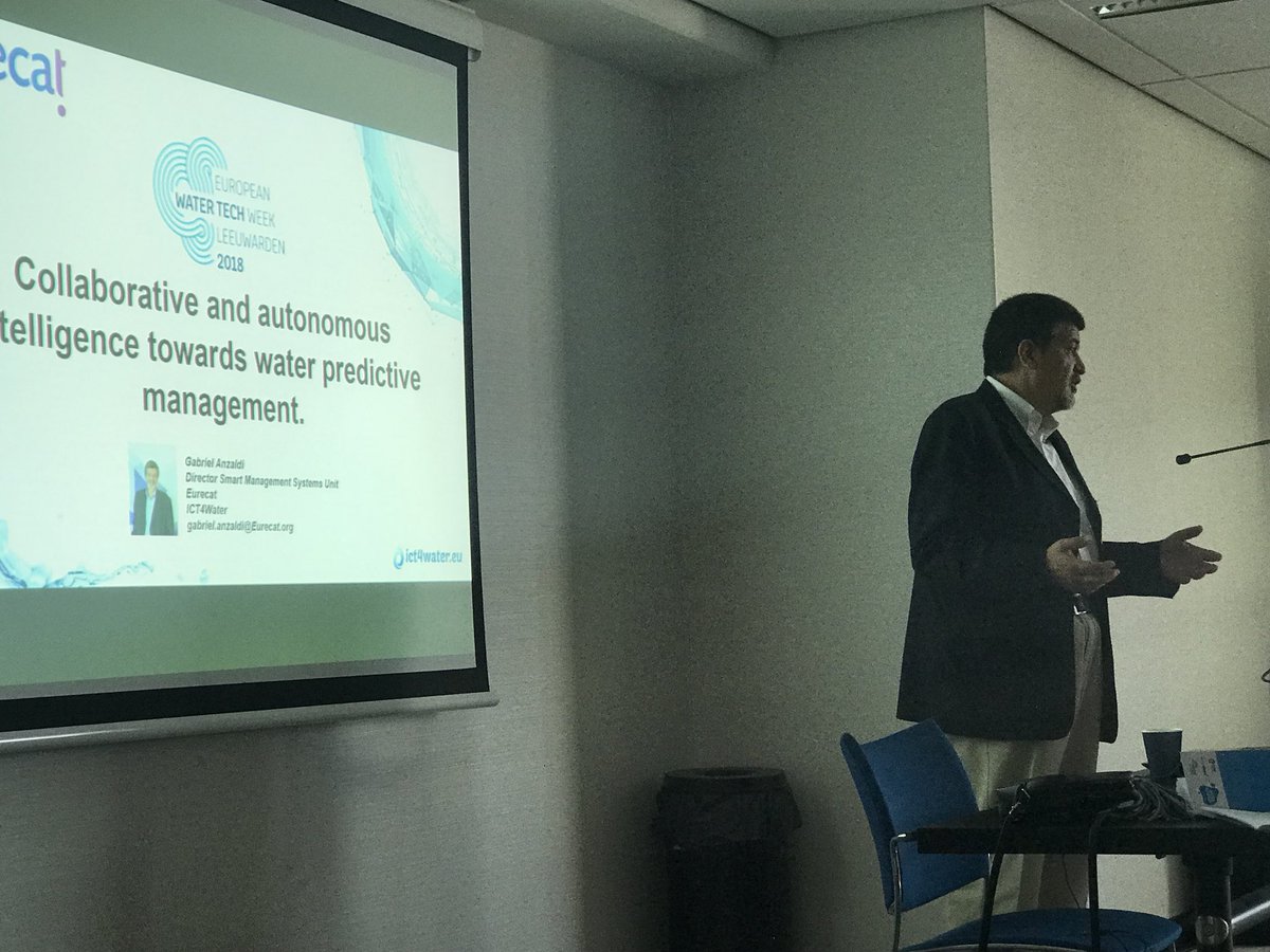 bluegoldwalker's tweet photo. “Thanks to digitalisation we can grasp many opportunities in the water sector” @gabriel_anzaldi presenting digital solutions at #EWTW2018 @ctrlswan https://t.co/ofmo2LHdsq