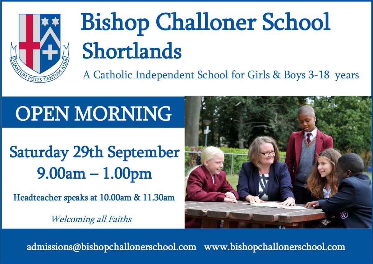 Considering independent education for your child? Pop along to Bishop Challoner School open morning this Saturday 29th September 9am-1pm. #Bromley #Shortlands #independentschool